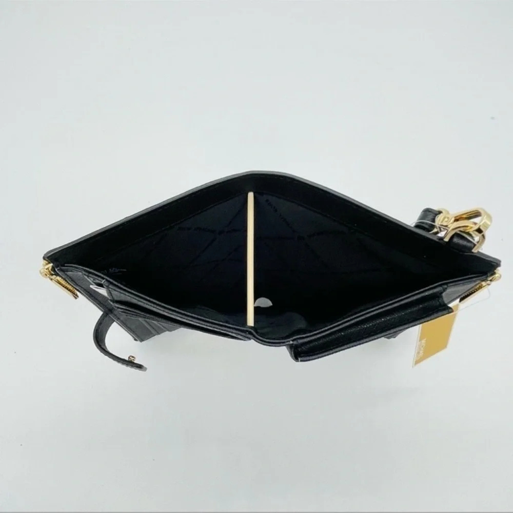 Michael Kors Large Double Zip Wallet Wristlet Black Leather - Picture 7 of 9